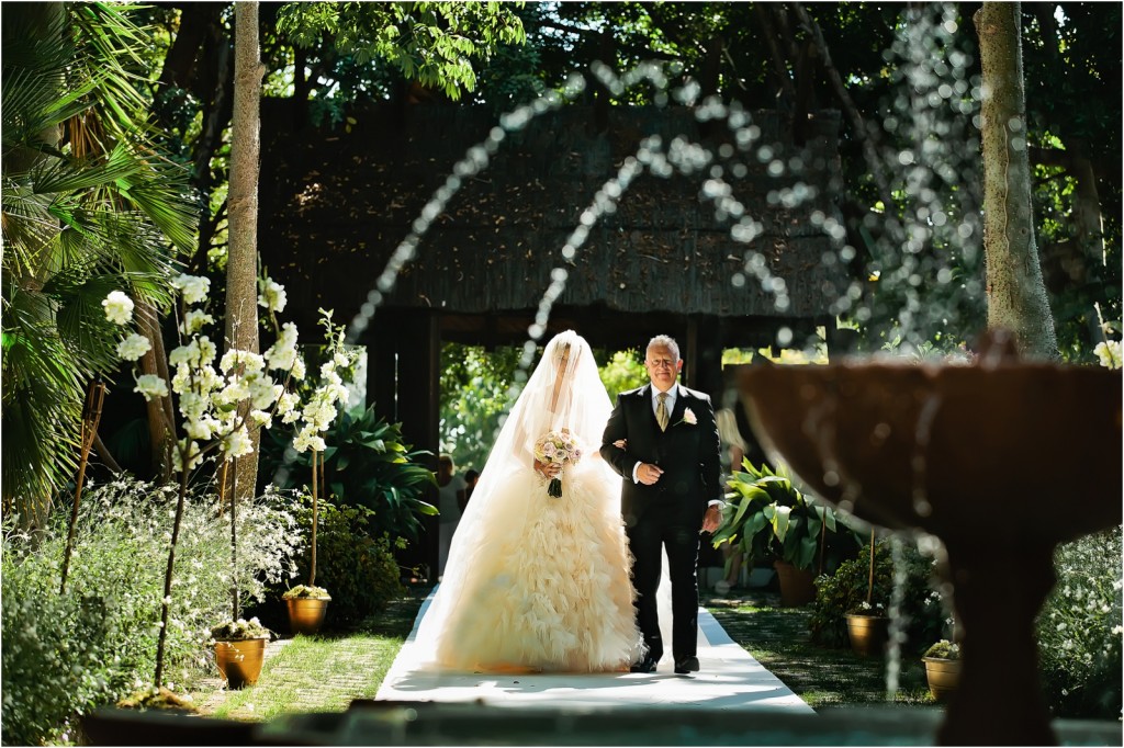 father walking with the bride at Viila del Mar Marbella