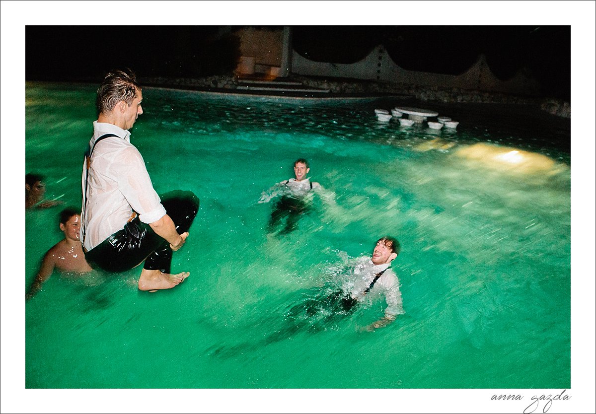 groomsmen in the pool