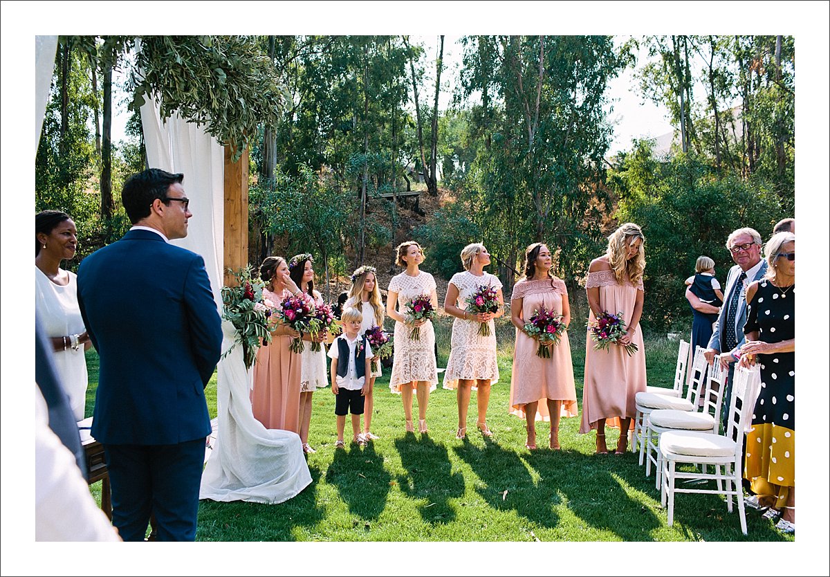 blush pink lace bridesmaid dresses at a wedding in Marbella Spain