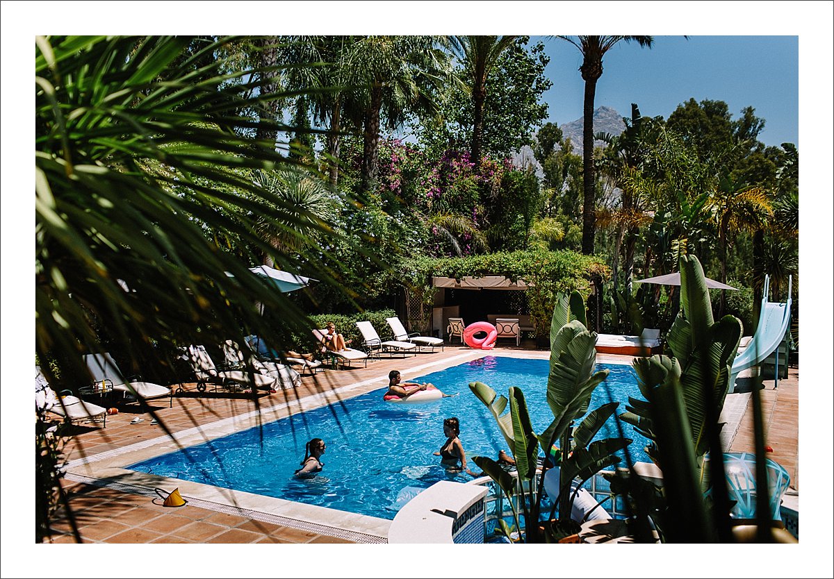 wedding guests in the pool