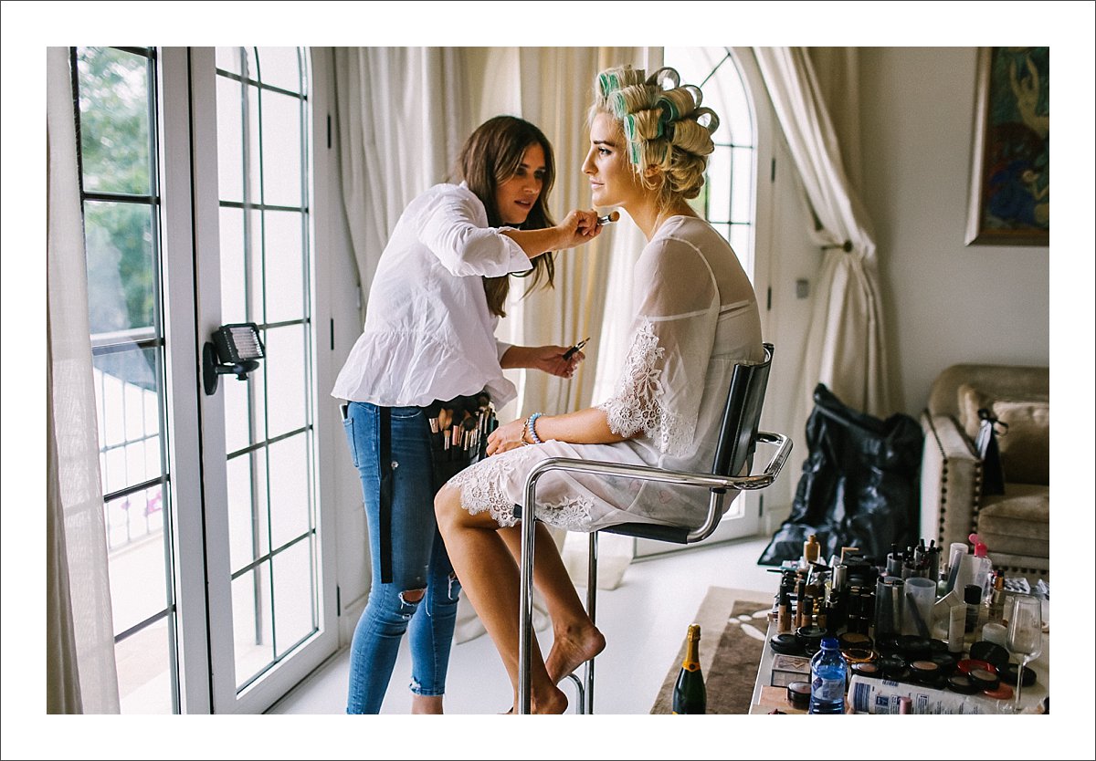 bride getting ready at villa cisne wedding